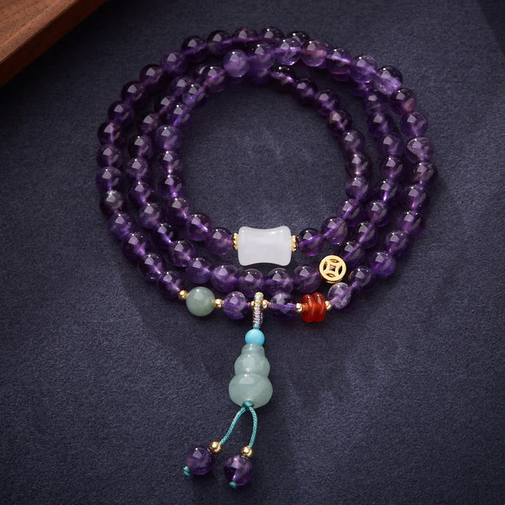 Buddha Stones Natural Amethyst Beads Coin Hanging Gourd Chalcedony Lotus Balance Multi-layer Bracelet - image 1
