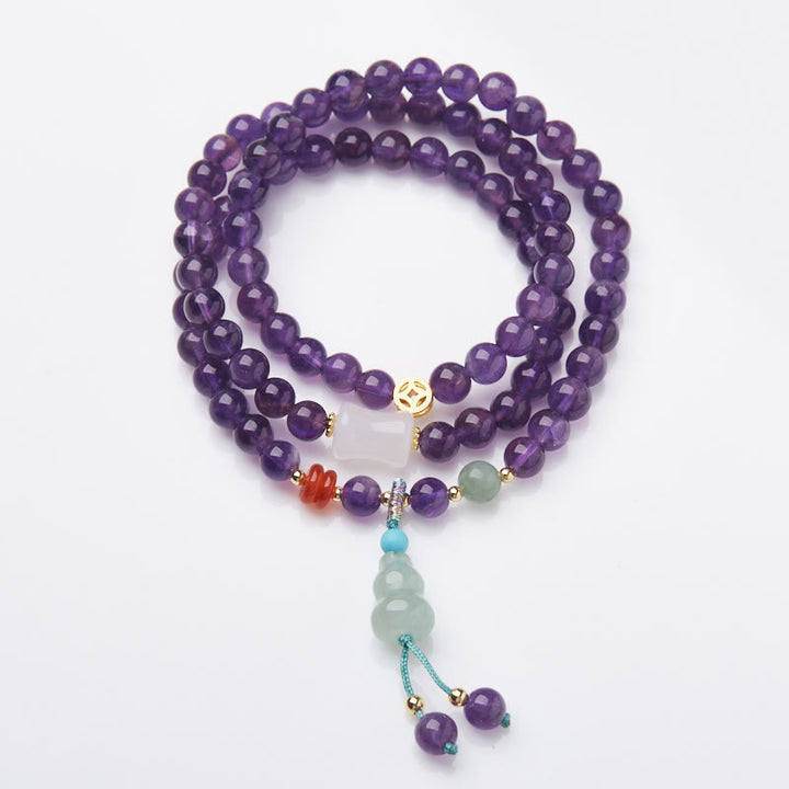 Buddha Stones Natural Amethyst Beads Coin Hanging Gourd Chalcedony Lotus Balance Multi-layer Bracelet - image 2