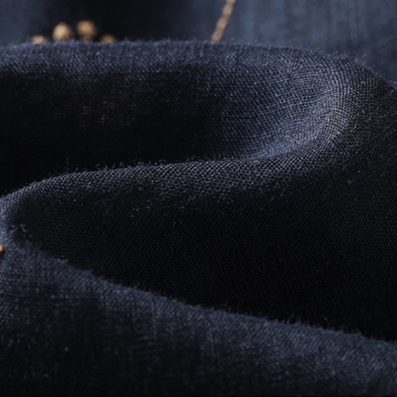 Buddha Stones MidnightBlue Commute Casual Dandelion Pattern Women's Wide Leg Cotton Linen Pants - image 7