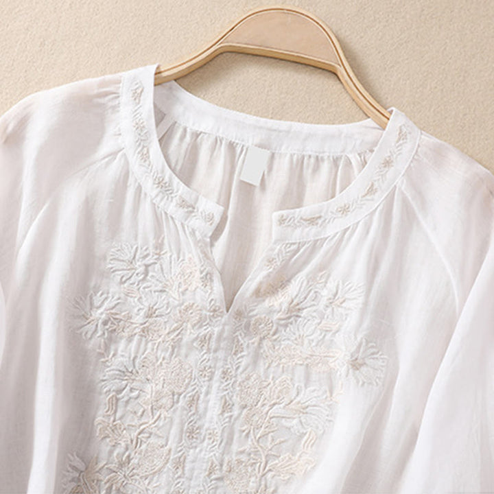 Buddha Stones Embroiderd Design Women's Cotton Linen Three Quarter Sleeve Shirt  - image 9