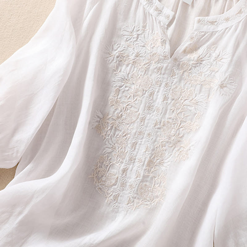 Buddha Stones Embroiderd Design Women's Cotton Linen Three Quarter Sleeve Shirt  - image 14