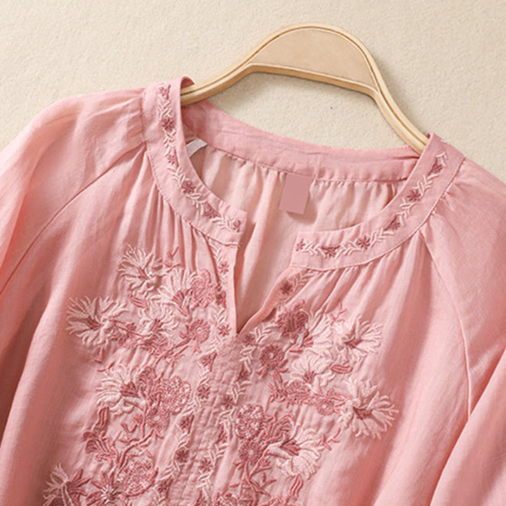 Buddha Stones Embroiderd Design Women's Cotton Linen Three Quarter Sleeve Shirt  - image 26