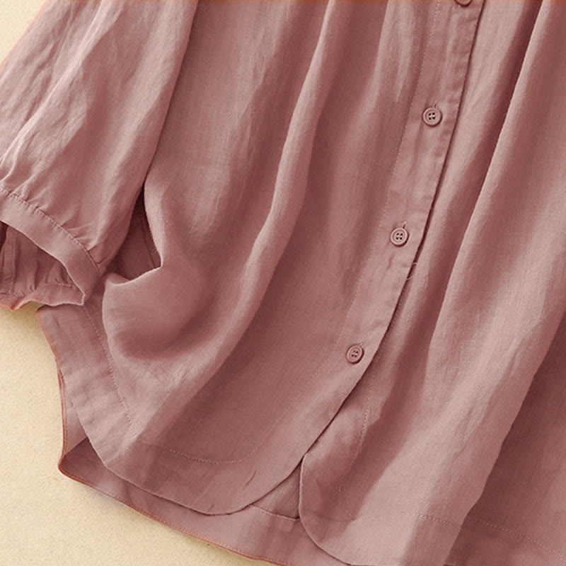 Buddha Stones Plain Button Crew Neck Design Women's  blend Three Quarter Sleeve Shirt - image 10