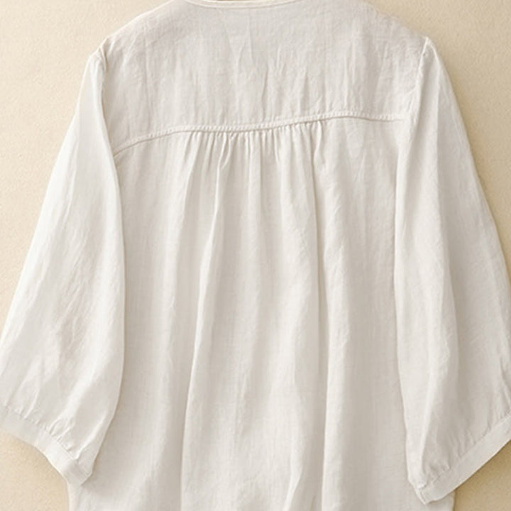 Buddha Stones Plain Button Crew Neck Design Women's  blend Three Quarter Sleeve Shirt - image 18