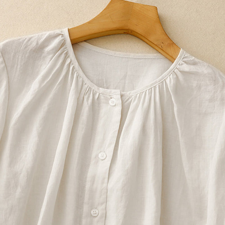 Buddha Stones Plain Button Crew Neck Design Women's  blend Three Quarter Sleeve Shirt - image 13