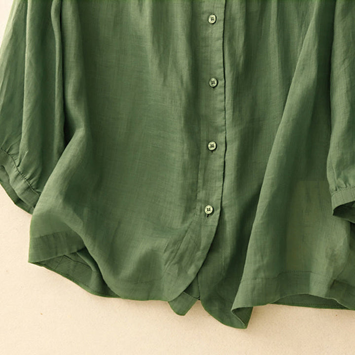 Buddha Stones Plain Button Crew Neck Design Women's  blend Three Quarter Sleeve Shirt - image 26