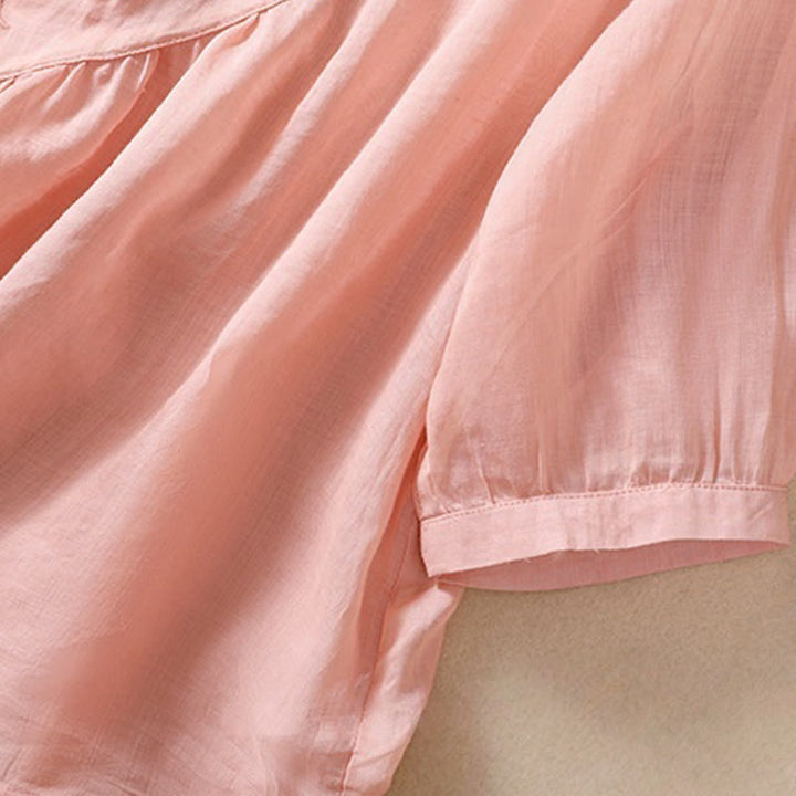 Buddha Stones Embroidered Flower Crew Neck Design Women's Cotton Linen Half Sleeve Shirt - image 21