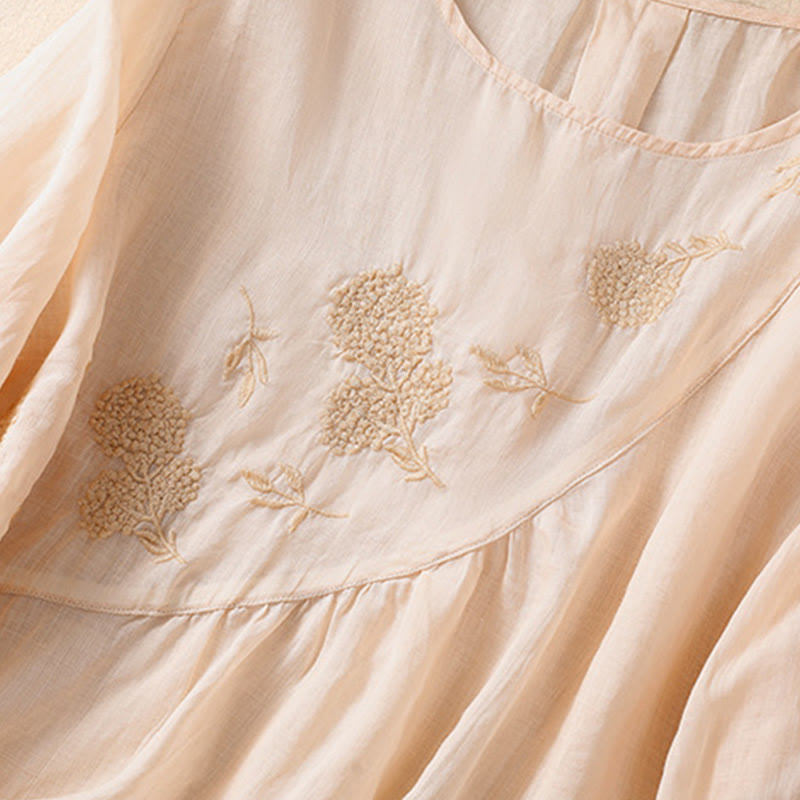 Buddha Stones Embroidered Flower Crew Neck Design Women's Cotton Linen Half Sleeve Shirt - image 25