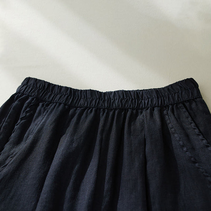 Buddha Stones Commute Pure Color High Waist Women's Cotton Linen Harem Cropped Pants With Pockets - image 17