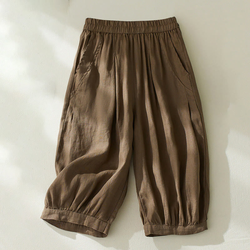 Buddha Stones Commute Pure Color High Waist Women's Harem Pants With Pockets - SaddleBrown - US8-10，UK/AU12-14，EU40-42 (2XL) - image 0