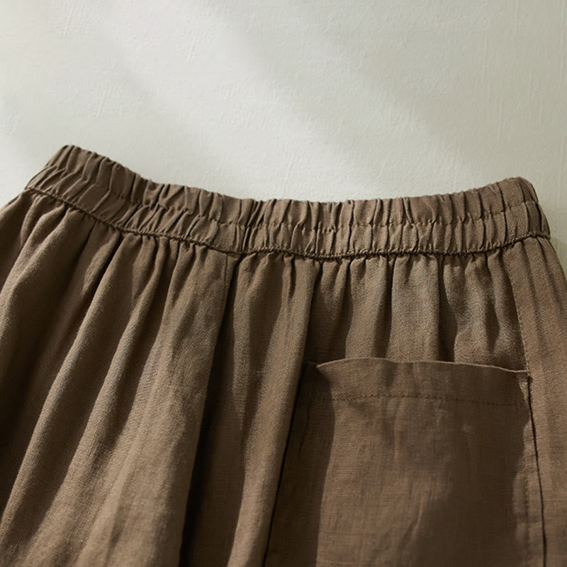 Buddha Stones Commute Pure Color High Waist Women's Cotton Linen Harem Cropped Pants With Pockets - image 2