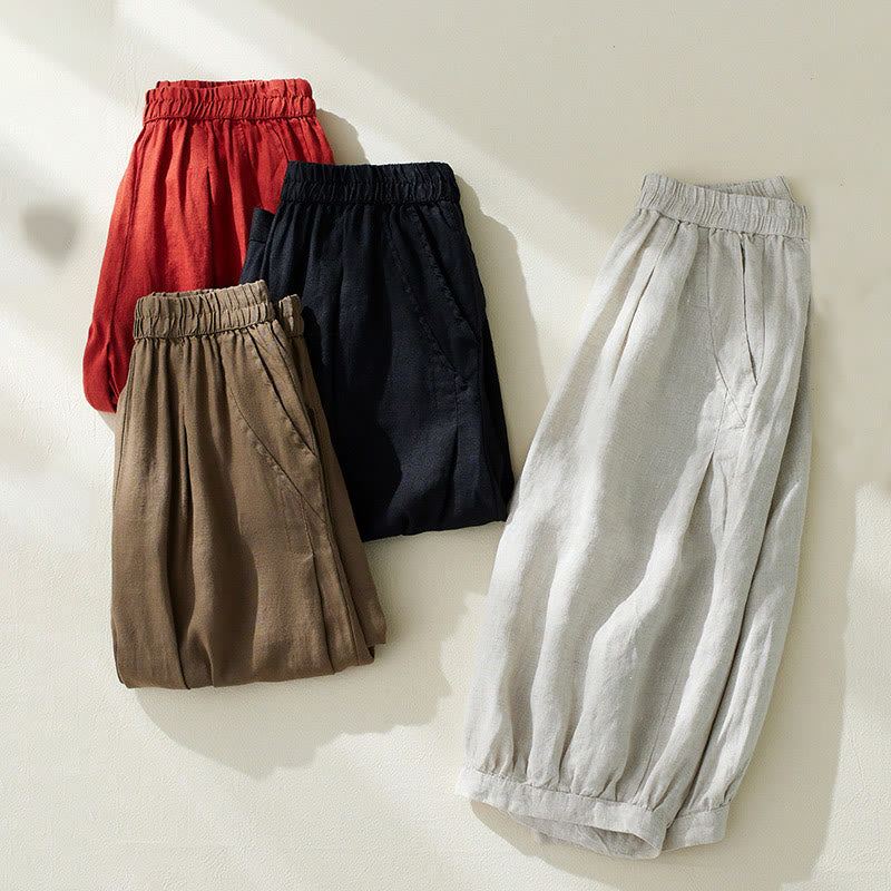 Buddha Stones Commute Pure Color High Waist Women's Harem Pants With Pockets - image 23