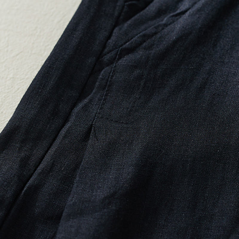 Buddha Stones Commute Pure Color High Waist Women's Cotton Linen Harem Cropped Pants With Pockets - image 19