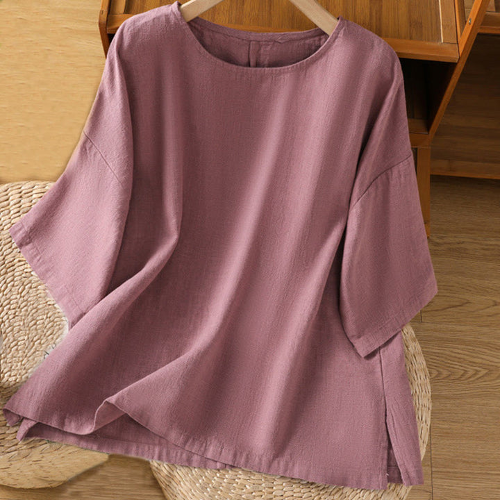 Buddha Stones Casual Summer Plain Crew Neck Women's  Cotton Short Sleeve T-Shirt - image 0