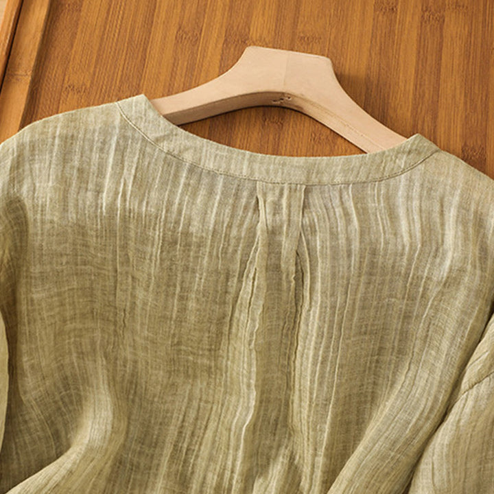 Buddha Stones Casual Summer Plain Crew Neck Women's  Cotton Linen Three Quarter Sleeve T-Shirt - image 2