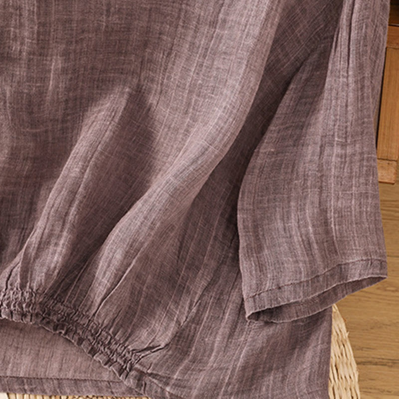 Buddha Stones Casual Summer Plain Crew Neck Women's  Cotton Linen Three Quarter Sleeve T-Shirt - image 10