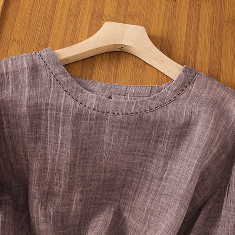 Buddha Stones Casual Summer Plain Crew Neck Women's  Cotton Linen Three Quarter Sleeve T-Shirt - image 11