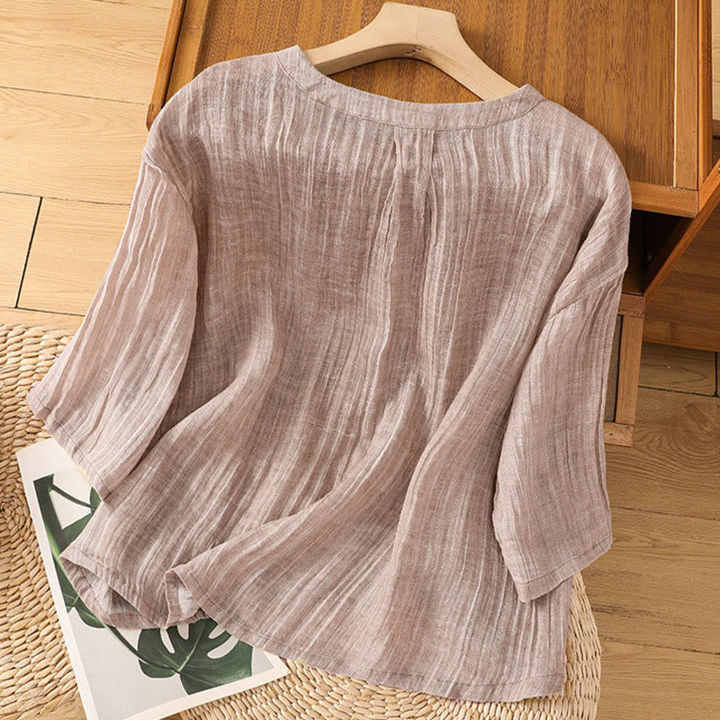 Buddha Stones Casual Summer Plain Crew Neck Women's  Cotton Linen Three Quarter Sleeve T-Shirt - Thistle - US14，UK/AU18，EU46 (2XL) - image 24