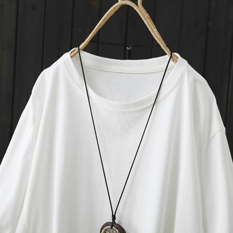 Buddha Stones Casual Loose Summer Plain Crew Neck Women's  Cotton Short Sleeve T-shirt - image 5