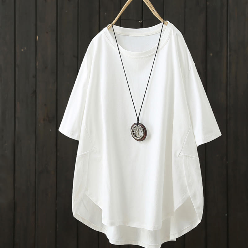 Buddha Stones Casual Loose Summer Plain Crew Neck Women's  Cotton Short Sleeve T-shirt - White - US14，UK/AU18，EU46 (2XL) - image 2