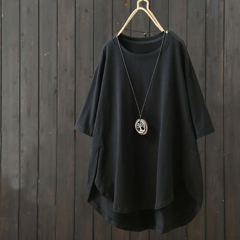 Buddha Stones Casual Loose Summer Plain Crew Neck Women's  Cotton Short Sleeve T-shirt - Black - US14，UK/AU18，EU46 (2XL) - image 13