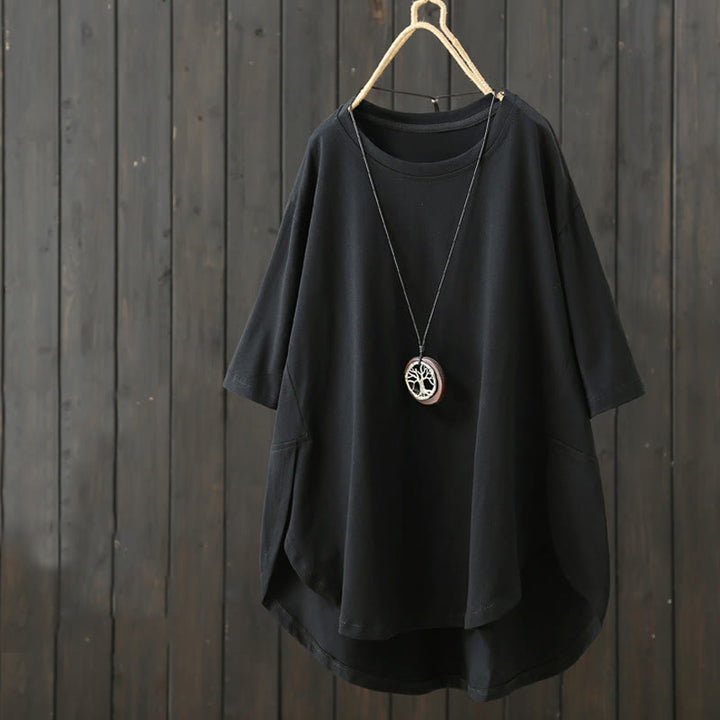 Buddha Stones Casual Loose Summer Plain Crew Neck Women's  Cotton Short Sleeve T-shirt - Black - US14，UK/AU18，EU46 (2XL) - image 13