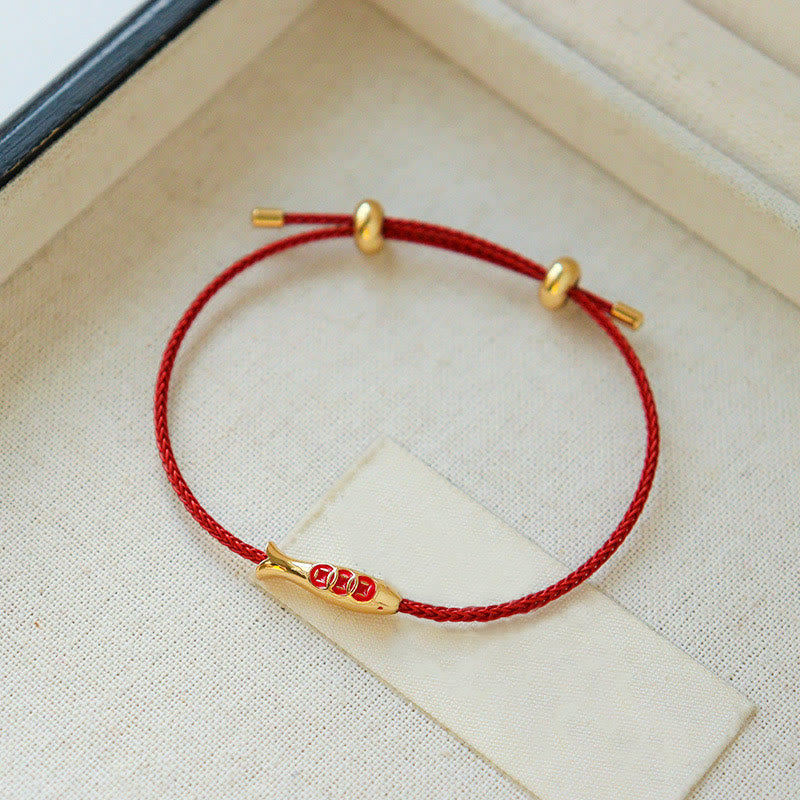 Buddha Stones Brass Koi Fish Red String Wealth Bracelet - image 2
