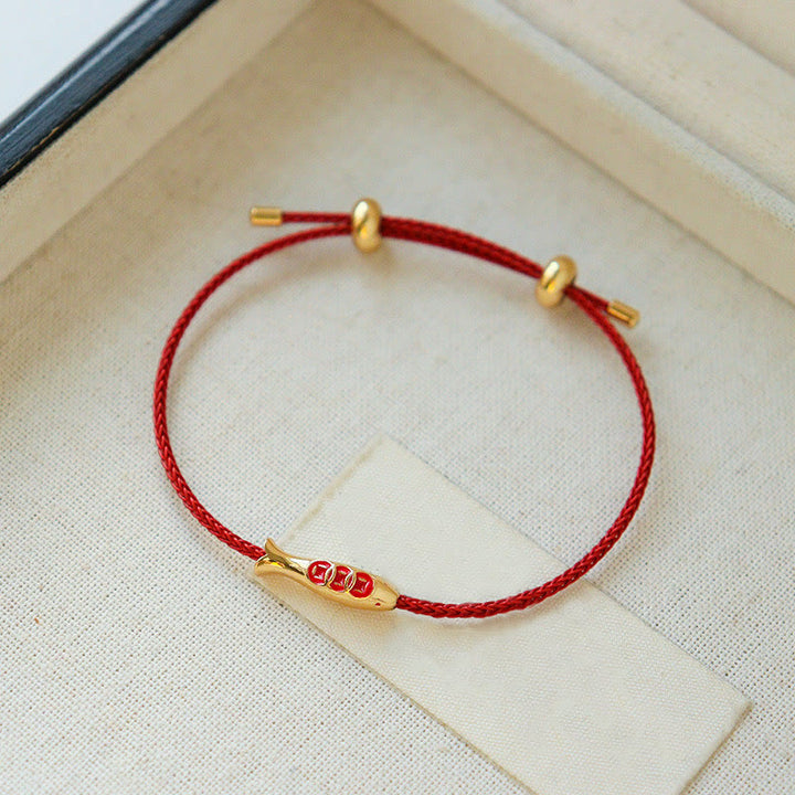 Buddha Stones Brass Koi Fish Red String Wealth Bracelet - image 2