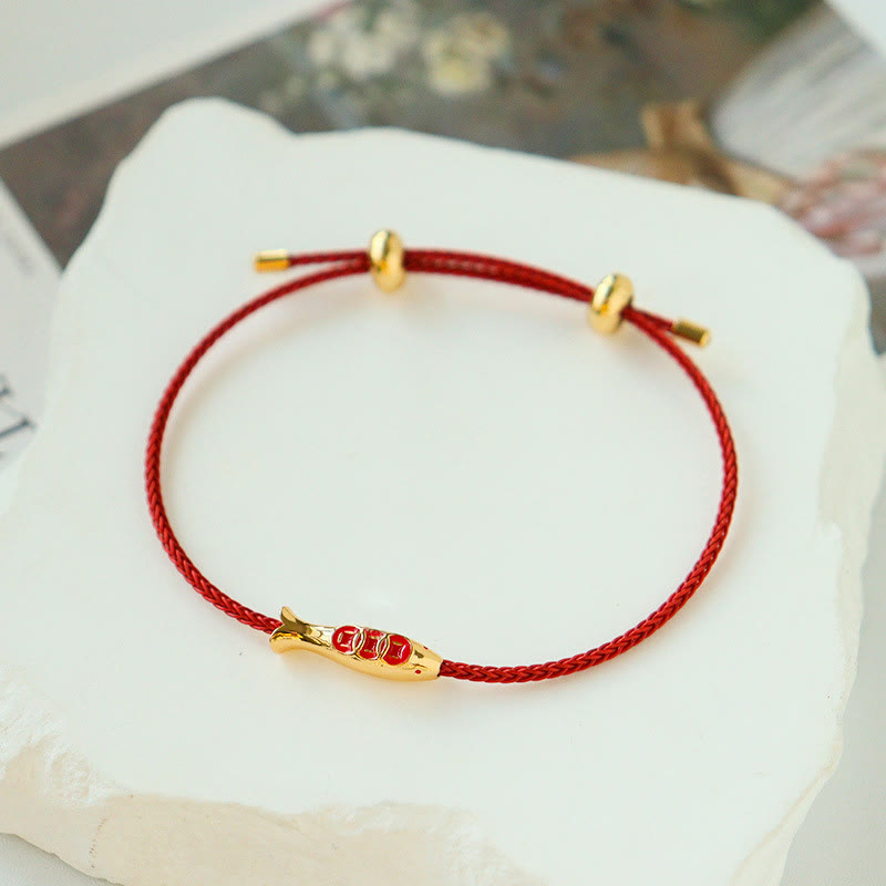 Buddha Stones Brass Koi Fish Red String Wealth Bracelet - image 1