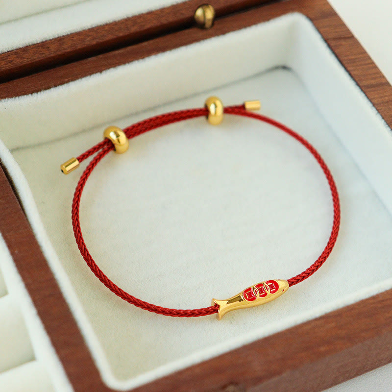 Buddha Stones Brass Koi Fish Red String Wealth Bracelet - Koi Fish(Wrist Circumference: 14-20cm) - image 0