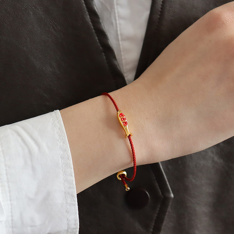 Buddha Stones Brass Koi Fish Red String Wealth Bracelet - image 4
