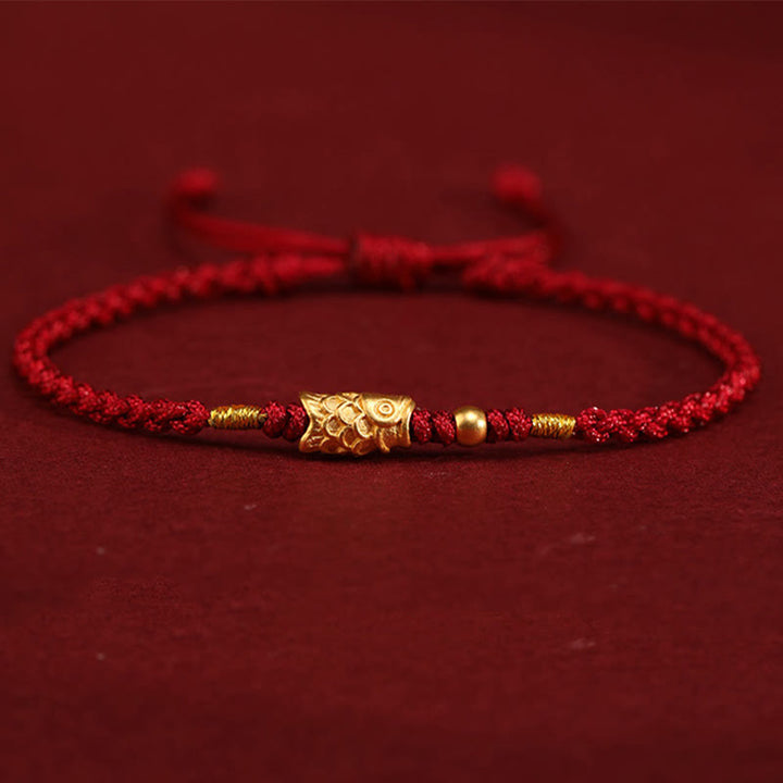 Buddha Stones 999 Gold Luck Protection Koi Fish Handmade Braided String Bracelet - image 3