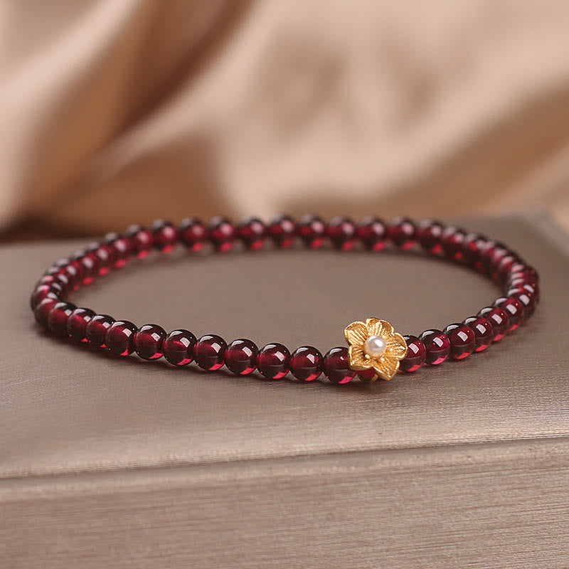Buddha Stones Natural 4mm Garnet Beads Flower Passion Bracelet - image 6