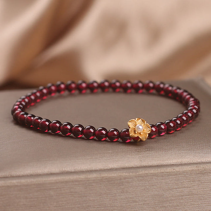Buddha Stones Natural 4mm Garnet Beads Flower Passion Bracelet - image 6