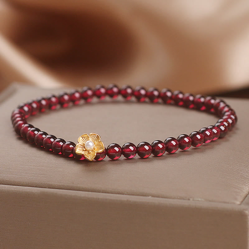 Buddha Stones Natural 4mm Garnet Beads Flower Passion Bracelet - Garnet(Wrist Circumference 14-16cm) - image 0