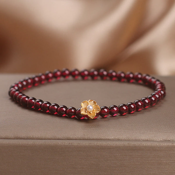 Buddha Stones Natural 4mm Garnet Beads Flower Passion Bracelet - image 7