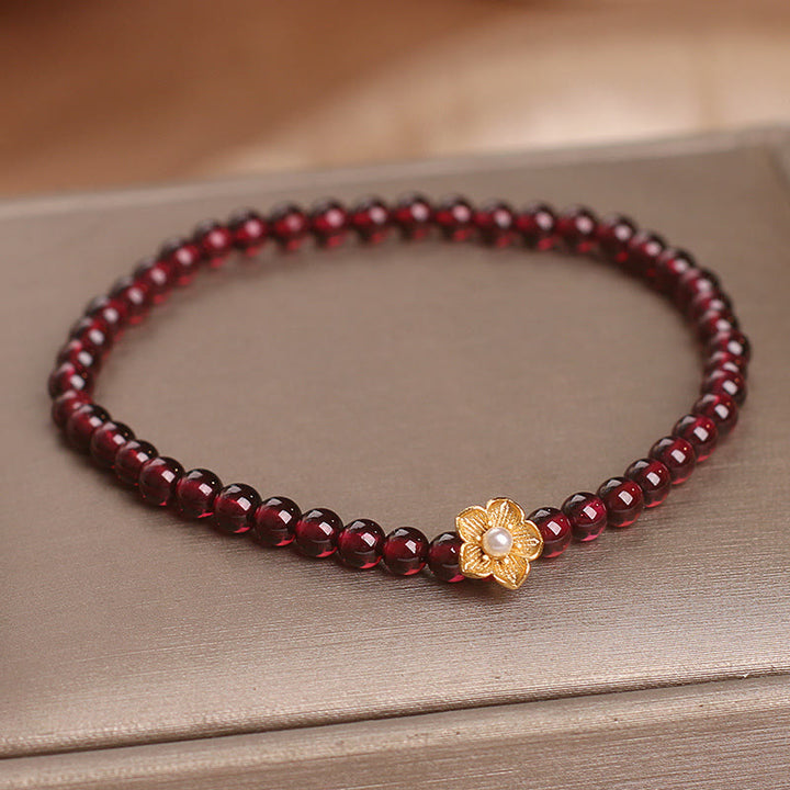 Buddha Stones Natural 4mm Garnet Beads Flower Passion Bracelet - image 4