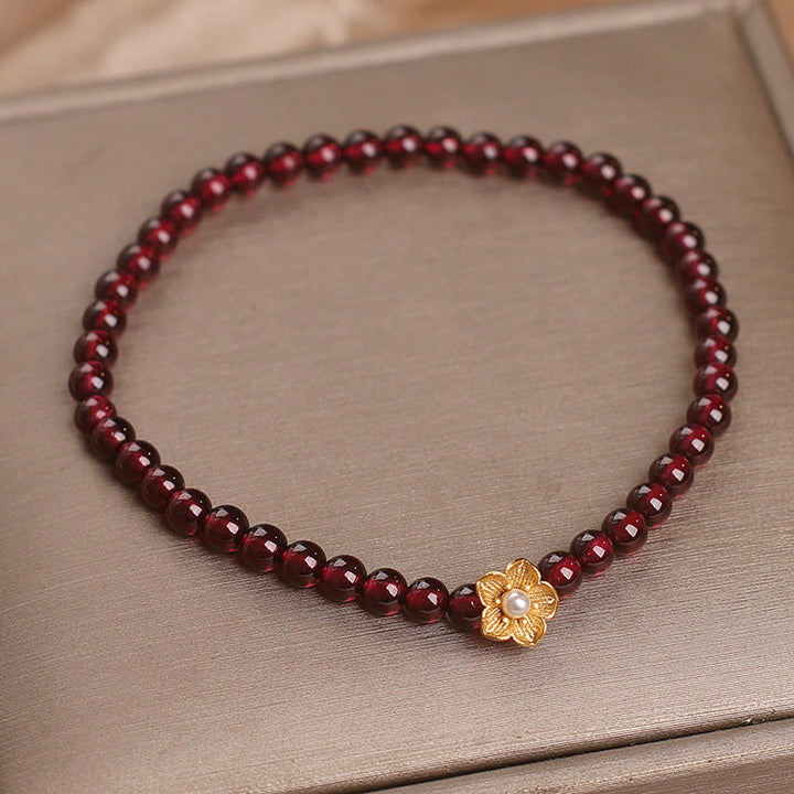 Buddha Stones Natural 4mm Garnet Beads Flower Passion Bracelet - image 2