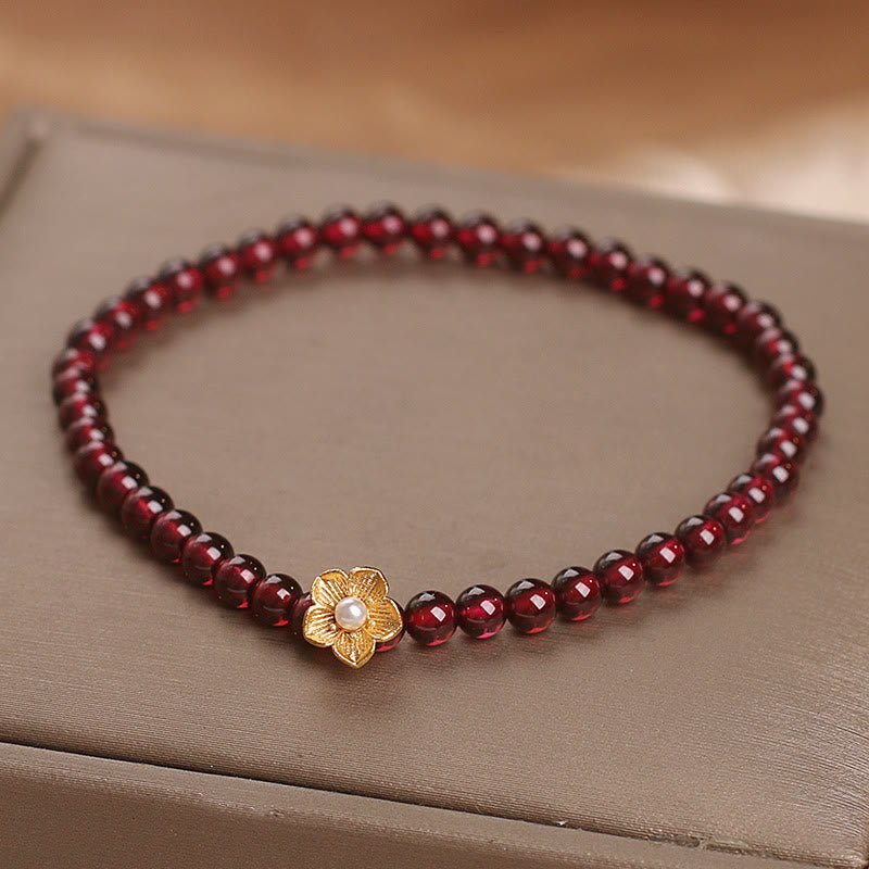 Buddha Stones Natural 4mm Garnet Beads Flower Passion Bracelet - image 3