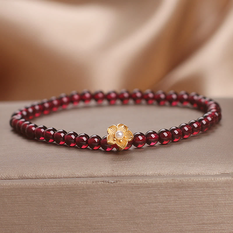 Buddha Stones Natural 4mm Garnet Beads Flower Passion Bracelet - image 1