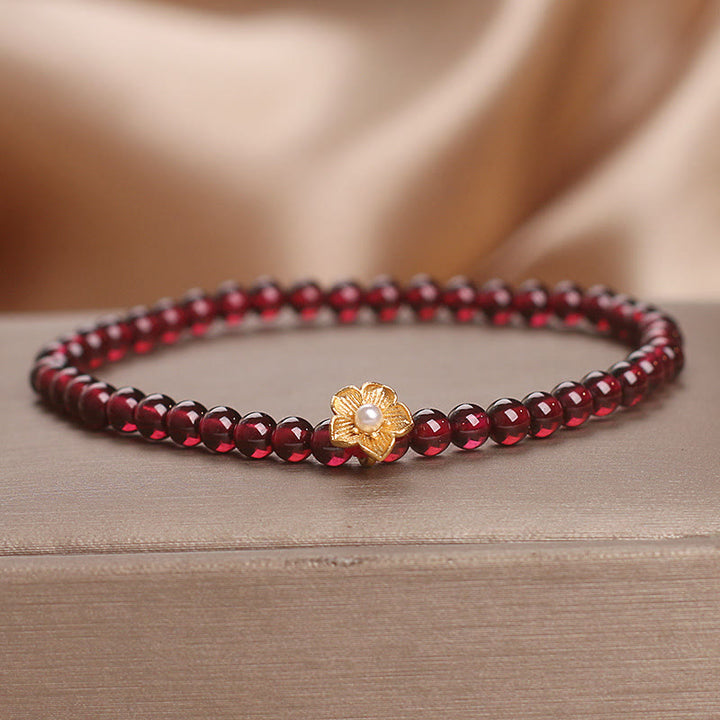 Buddha Stones Natural 4mm Garnet Beads Flower Passion Bracelet - image 1