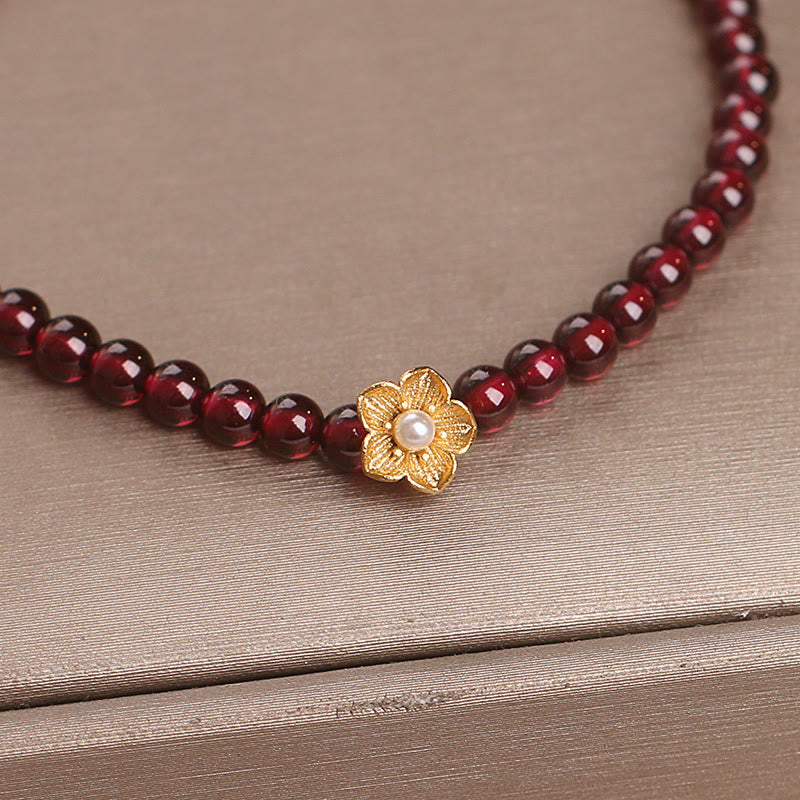 Buddha Stones Natural 4mm Garnet Beads Flower Passion Bracelet - image 8