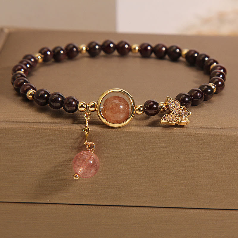 Buddha Stones Natural 3mm Ultra-thin Garnet Strawberry Quartz Butterfly Calm Bracelet - image 5