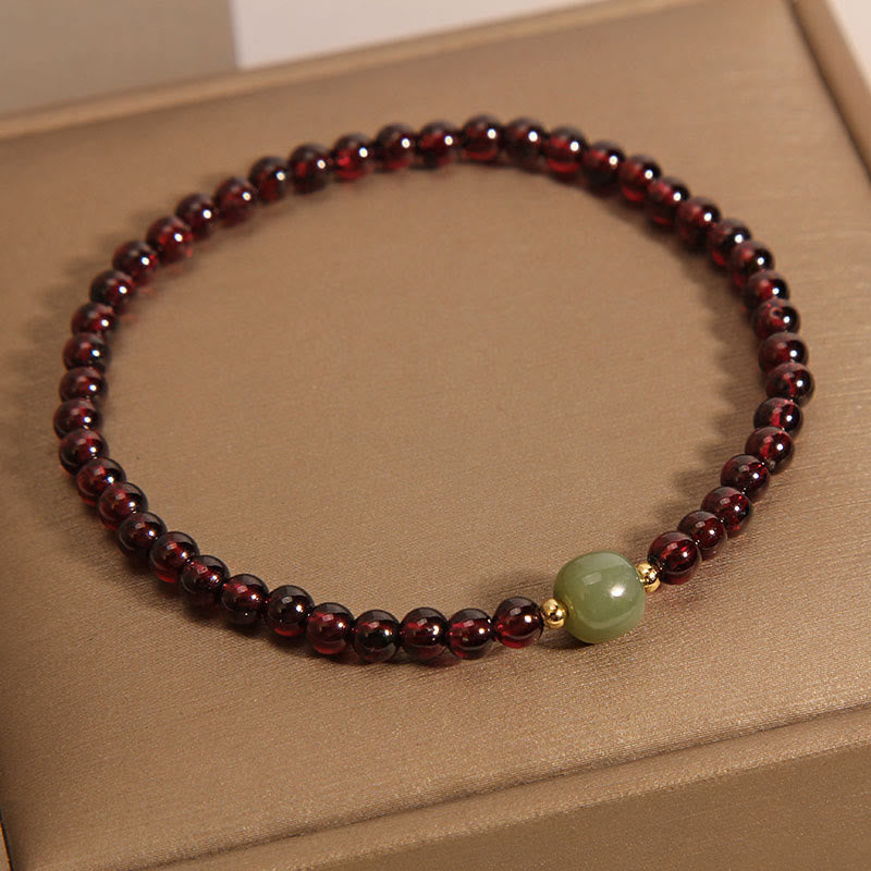 Buddha Stones Natural 3mm Ultra-thin Garnet Hetian Jade Beads Stability Bracelet - Garnet(Wrist Circumference 14-16cm) - image 0