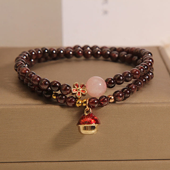 Buddha Stones Natural 3mm Ultra-thin Garnet Rose Quartz Beads Money Bag Bell Flower Protection Bracelet - Garnet Bell(Wrist Circumference: 14-15cm) - image 8