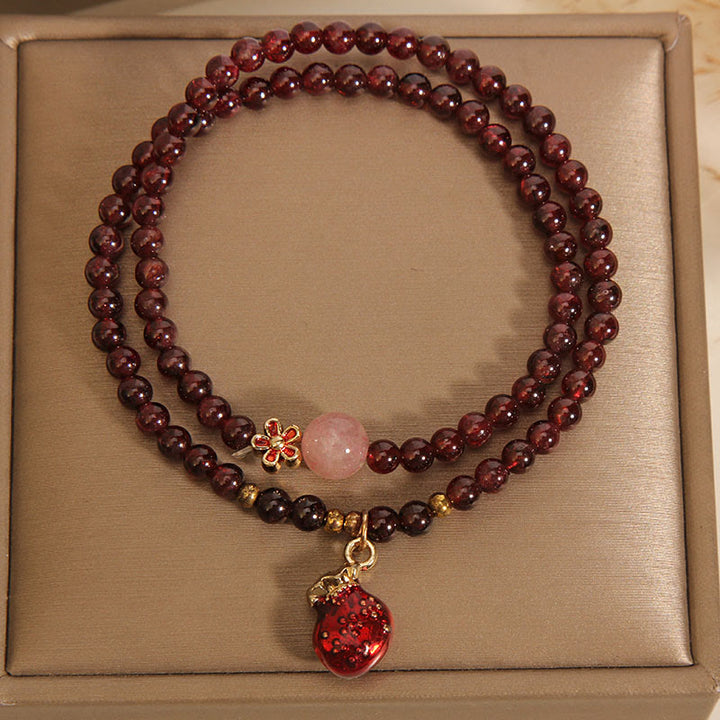 Buddha Stones Natural 3mm Ultra-thin Garnet Rose Quartz Beads Money Bag Bell Flower Protection Bracelet - image 4