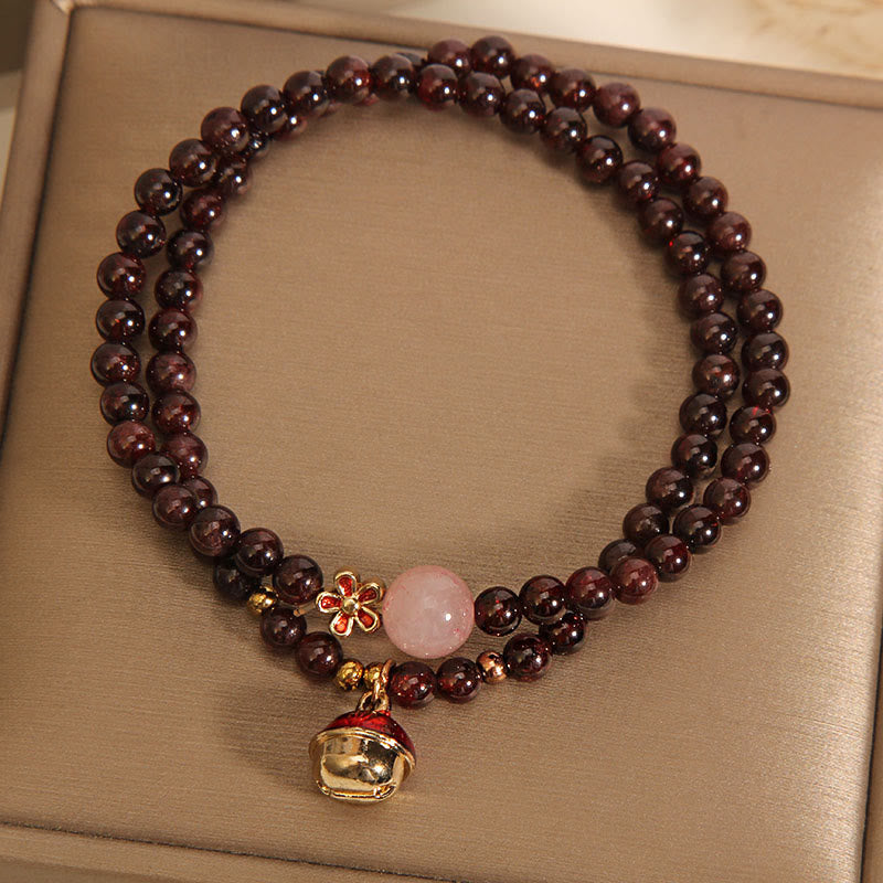 Buddha Stones Natural 3mm Ultra-thin Garnet Rose Quartz Beads Money Bag Bell Flower Protection Bracelet - image 9
