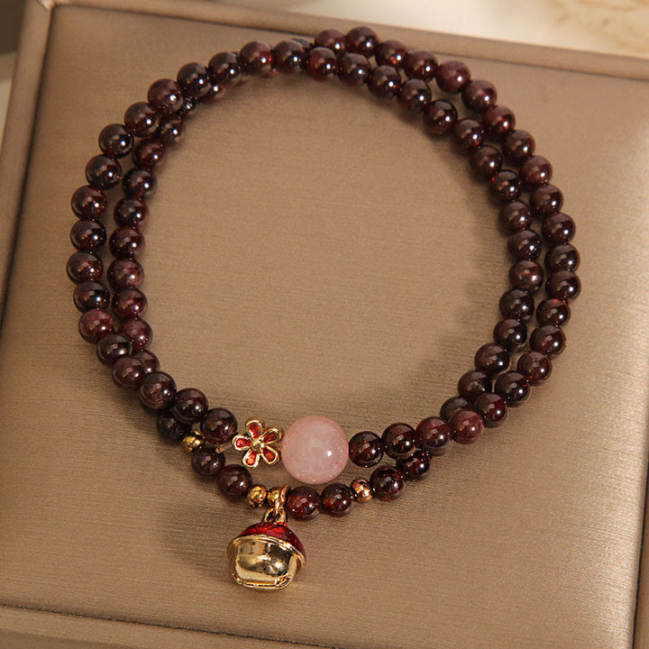 Buddha Stones Natural 3mm Ultra-thin Garnet Rose Quartz Beads Money Bag Bell Flower Protection Bracelet - image 9