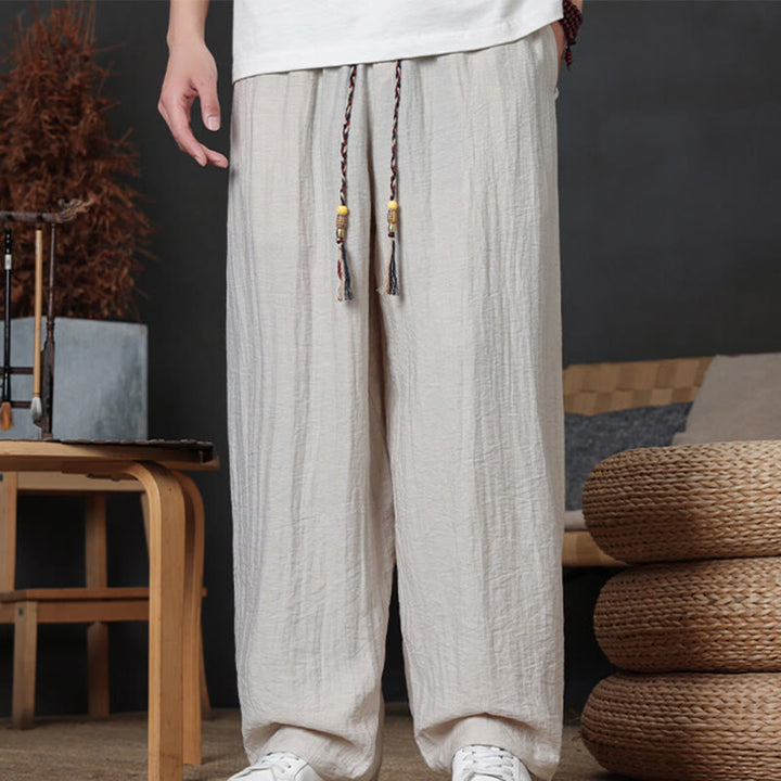 Buddha Stones Casual Plain Color Drawstring Design Men's Pants With Pockets - Linen - US/UK/AU46，EU56 (5XL) - image 11