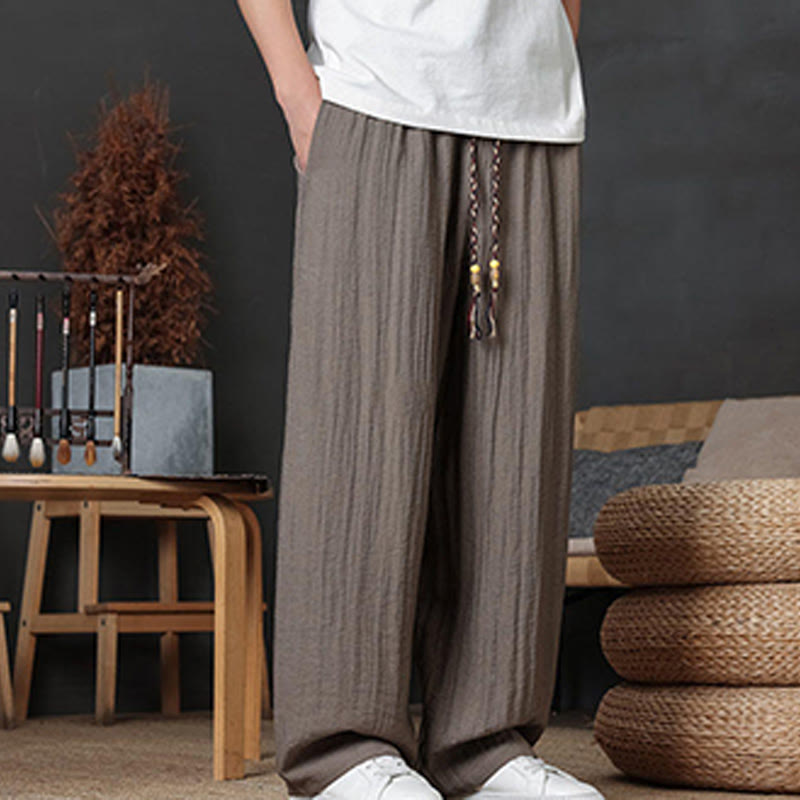 Buddha Stones Casual Plain Color Drawstring Design Men's Pants With Pockets - image 6